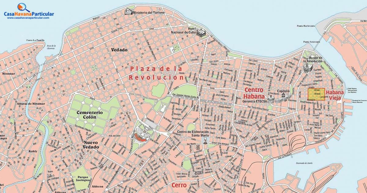 вуліцы горада карта Гаваны Куба